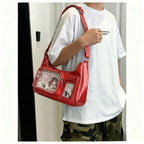 Y2K Harajuku Damen Schultertasche – Transparent Ita Bag im koreanisch-japanischen Preppy-Stil mit Schleife, Sac à main bandoulière