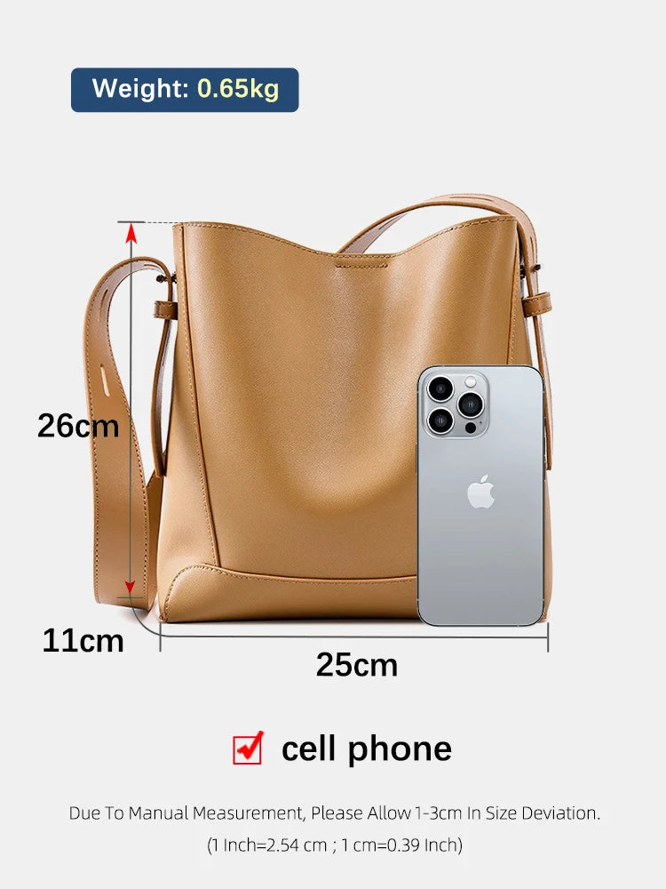 ZENCY 2025 Trend Shopper – Bolso de mano doble con correa de vaca y bolso tipo cubo para mujer, bolso de mano grande