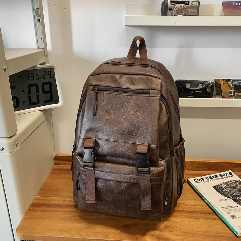 Herren PU Leder Rucksack – Modischer, wasserfester Laptoprucksack im koreanischen Stil mit großem Stauraum