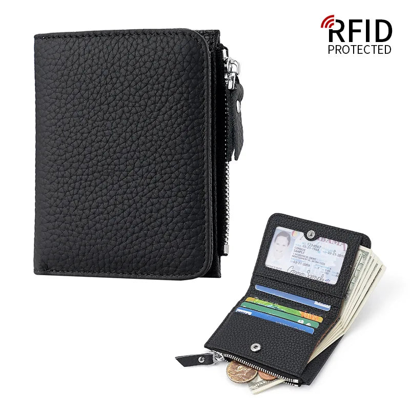 Genuine Leather Damen RFID Geldbörse – Kleine Bifold Kurzbörse mit Reißverschluss-Münzfach & Mehrfachkartenhalter