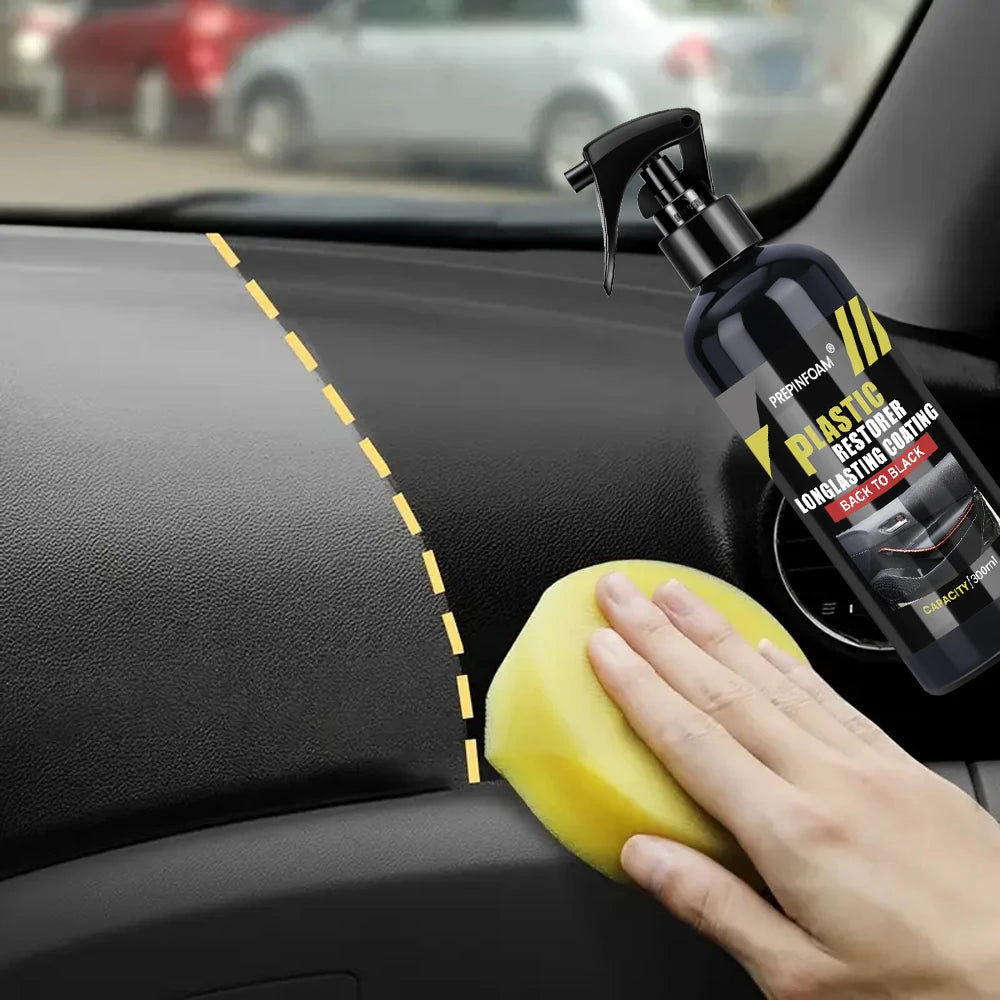 Auto Kunststoff & Leder Restaurator Spray – Tiefenpflege, Glanz & Farbauffrischer „Back to Black“ für Innen- & Außenpflege