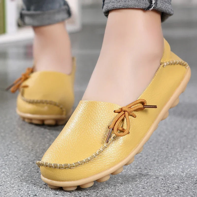 YBQJOO Damen Flats – Slip-On Mokassins aus echtem Leder, runde Zehen, bequeme Loafers für Alltag, Pflege & Plus Size 33-50