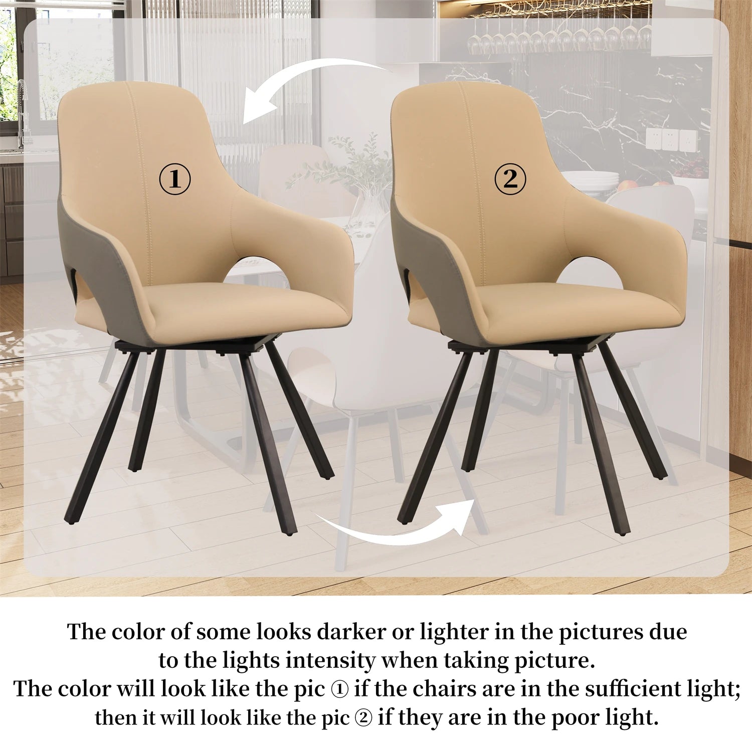 Mid-Century Moderne Esszimmerstühle – 2er Set Drehbare Polsterstühle aus Mikrofaser-Kunstleder mit Armlehnen & hoher Rückenlehne