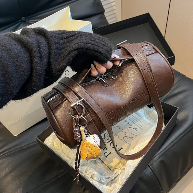 Moods Boutique Damen Zylinder-Schultertasche – Multifunktionale Luxus-Handtasche 2024 mit Anhänger 