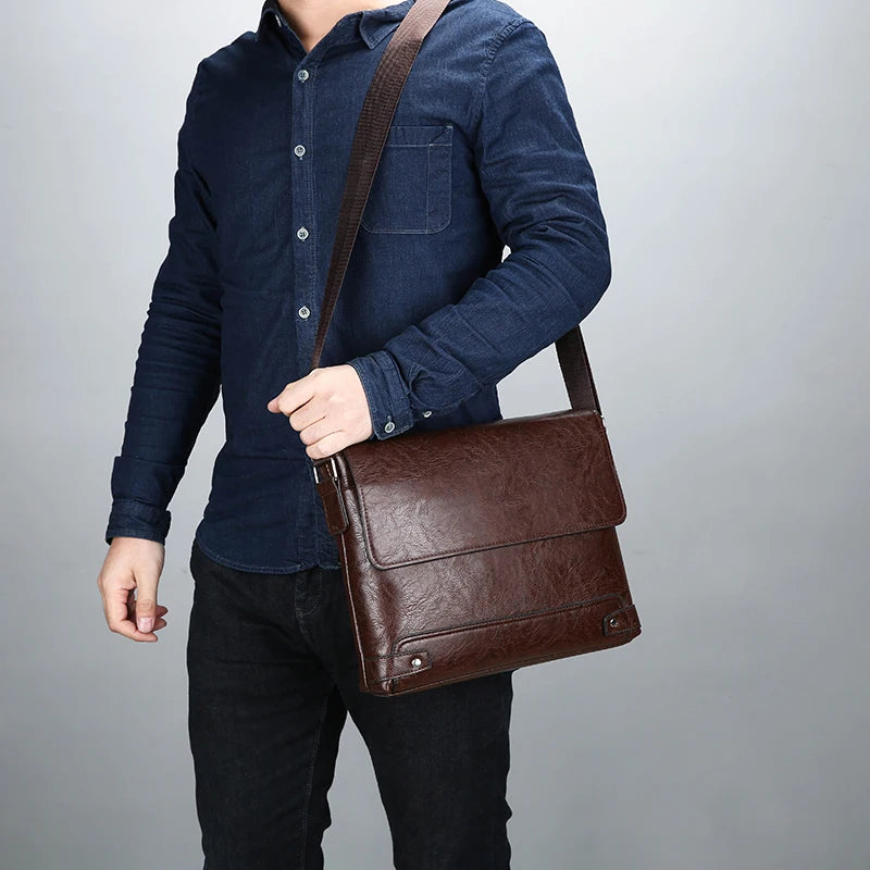 Herren Umhängetasche aus PU-Leder – Business Crossbody Bag mit großer Kapazität für Arbeit &amp; Geschäftsreisen