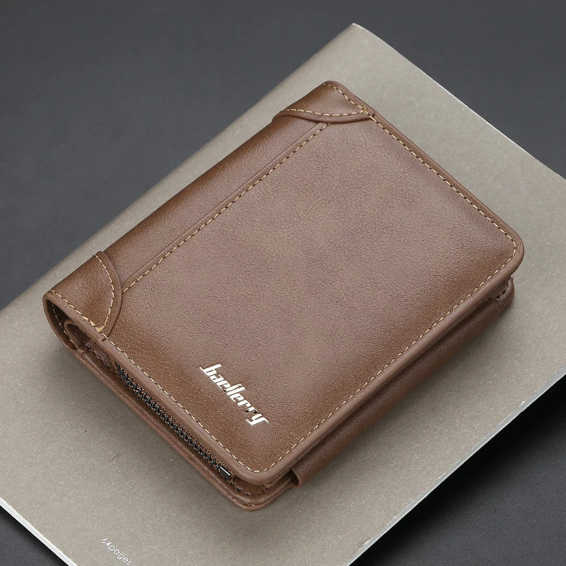 baellerry Herren Geldbörse aus PU-Leder – Kurze Wallet mit Reißverschluss, Kartenhalter, Münzfach und Vintage-Design