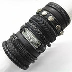 10er Set Lederarmbänder Unisex – Handgefertigte schwarze Wickelarmbänder im Casual & Sporty Style, größenverstellbar
