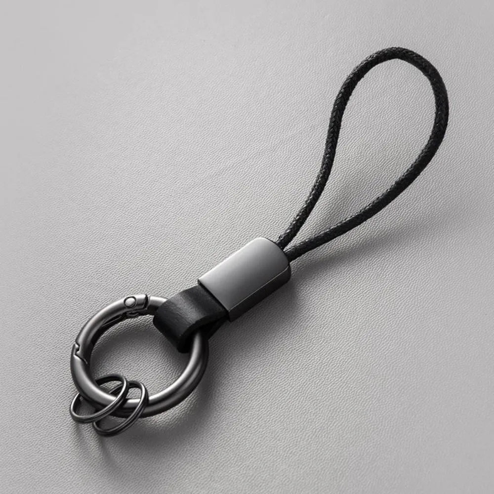 Echter Leder Schlüsselanhänger mit Baumwollseil – Trendiger Keychain & Lanyard mit Metallring für Auto, Tasche & Alltag