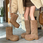 Damen Snow Boots mit dicker Plateausohle – Warme Winterstiefel aus Leder- & Felloptik, gefüttert & wasserdicht, auch in großen Größen