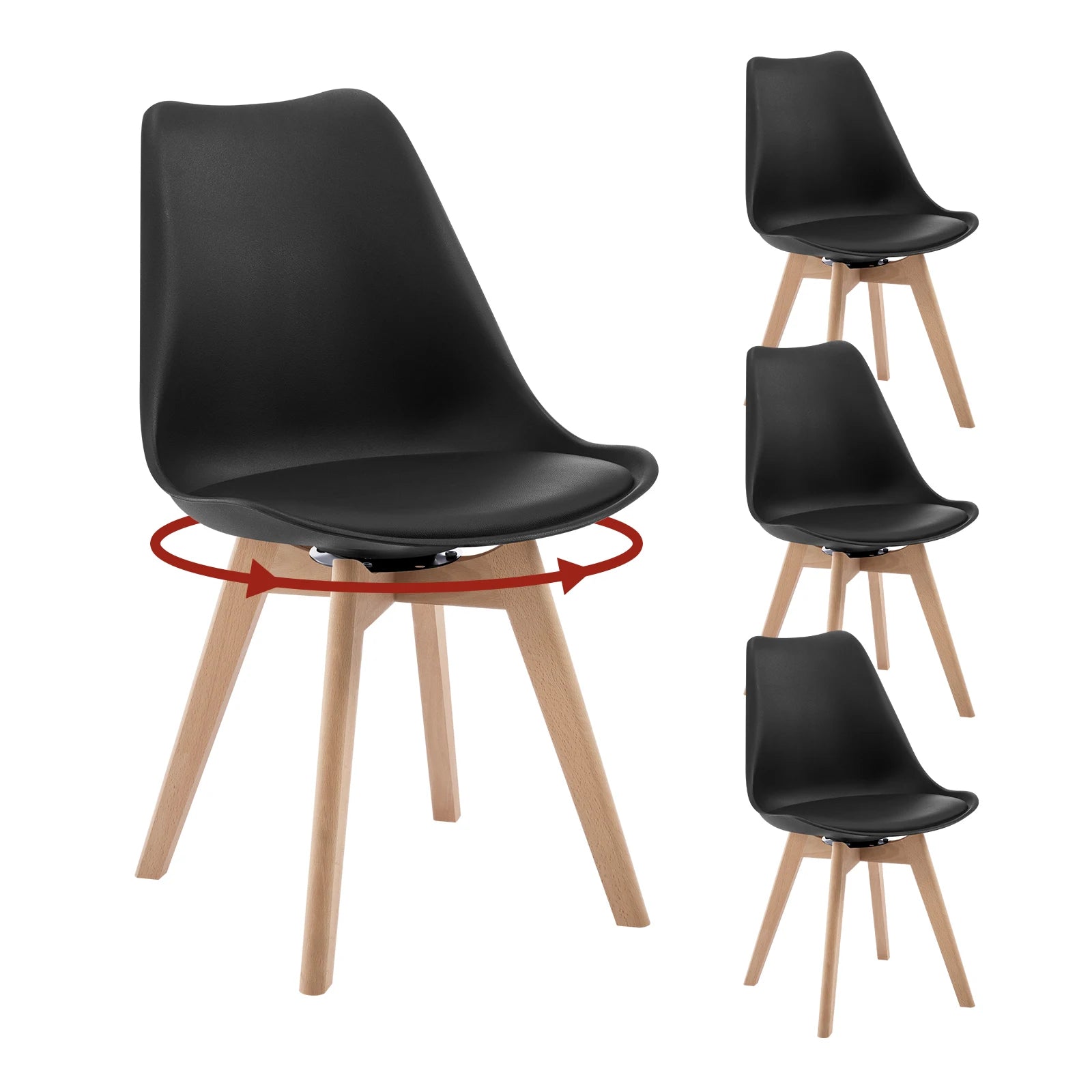 WOLTU Esszimmerstühle 4er-Set – Moderne drehbare Dining Chairs aus Kunstleder & Massivholz, gepolstert für Küche & Wohnzimmer