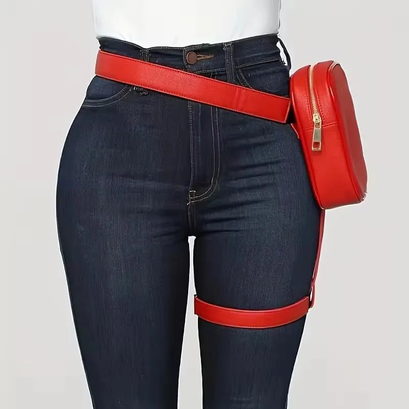 Trendy Damen Hüfttasche 2025 – Schwarze PU-Leder Fanny Pack & Beintasche für Outdoor, Hiking & Motorrad