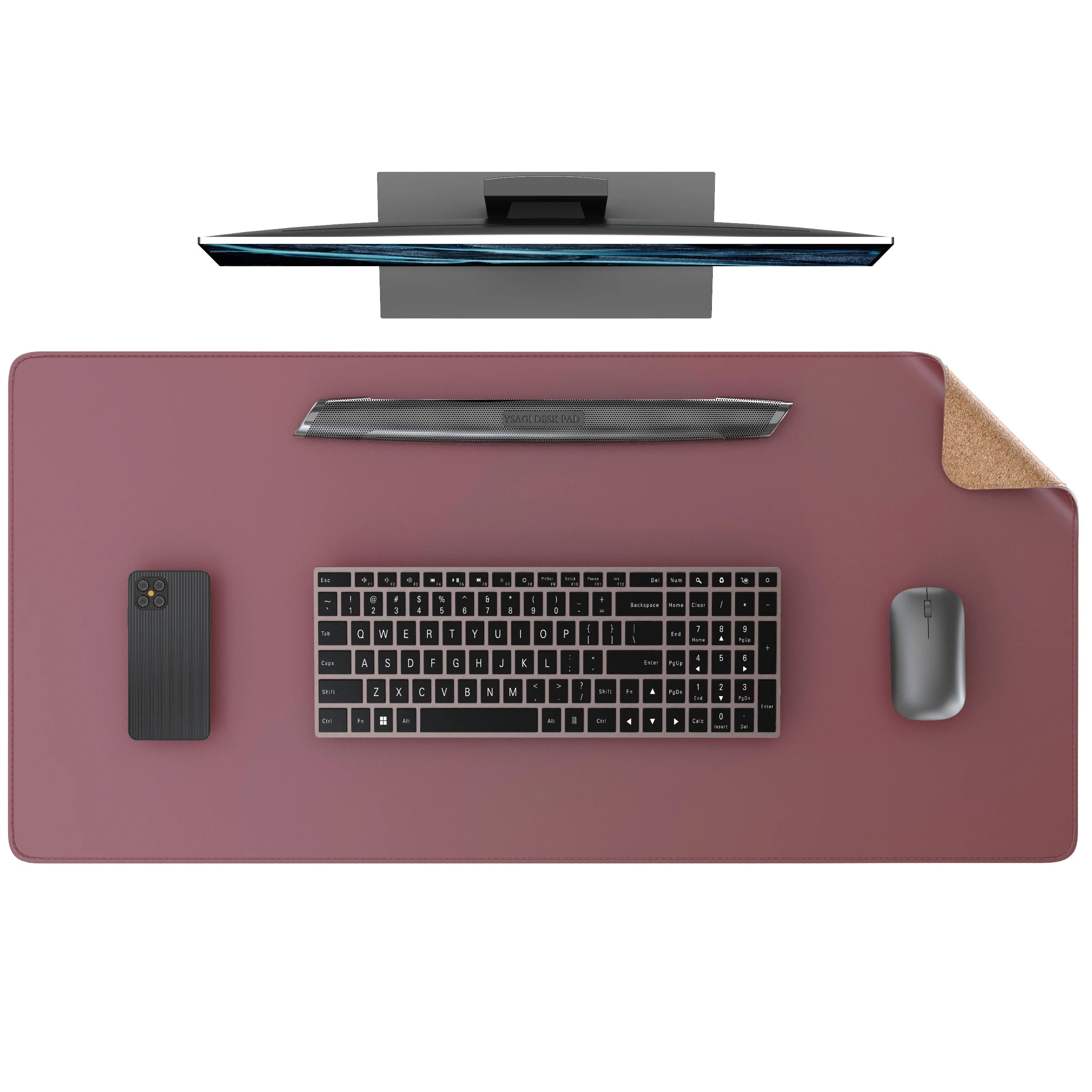 YSAGi Doppelseitige Leder Schreibtischunterlage – Große Desk Mat aus Leder & Kork in Schwarz, Rutschfeste Schreibtischauflage & Mauspad für Büro & Zuhause