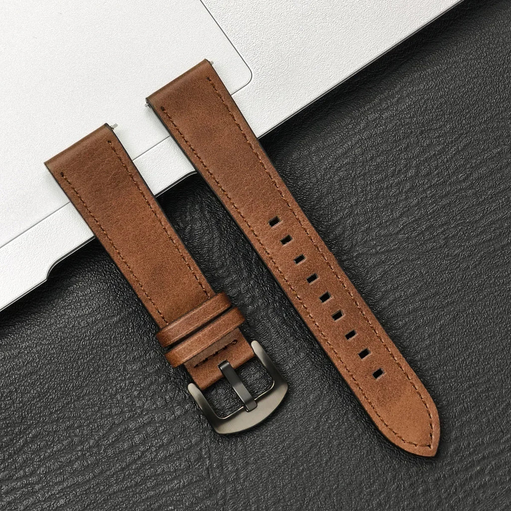 Brazalete de cuero vintage de 20 mm y 22 mm para Samsung Galaxy Watch 4–7 y Xiaomi Redmi Watch – Brazalete clásico para reloj inteligente con diseño dorado 