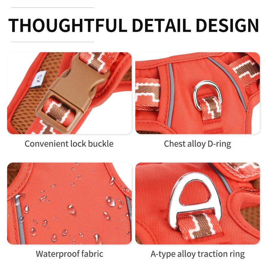 OODUDUOO No-Pull Hundegeschirr mit Reflexstreifen – Gepolstertes, ausbruchsicheres Hundegeschirr mit Leine für mittelgroße Hunde