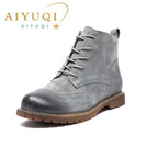 Damen Stiefeletten aus echtem Leder &amp; Wildleder – Britische Retro Ankle Boots mit Schnürung, Fellfutter &amp; niedrigem Blockabsatz (Herbst/Invierno 2025) 