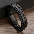 Classique Herren Lederarmband – Handgeflochtenes Multi-Layer Armband mit Magnetverschluss im modernen Punk-Style