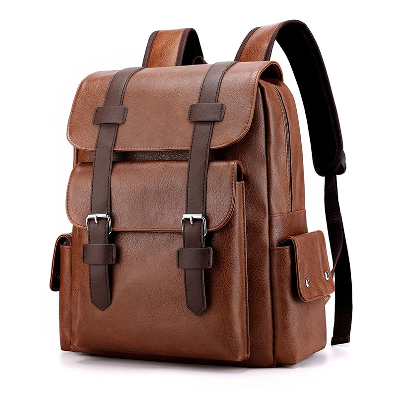 2023 Herren PU-Leder Rucksack – Großer Laptop-Rucksack für Schule, Freizeit & Teenager, Schwarz & Braun, Casual Backpack