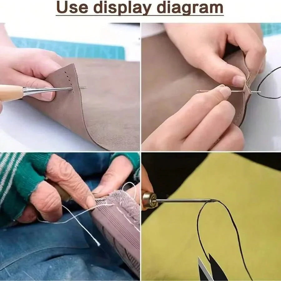 NOTIONSLAND Leder Nähset Heavy Duty – Handnäh- & Polster-Reparaturset mit Großöhrnadeln, Ahlen & Garn