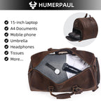 HUMERPAUL Crazy Horse Leder Business Duffle Bag - Bolsa grande con ruedas de grano completo con 15 pulgadas para computadora portátil y funda para portátil