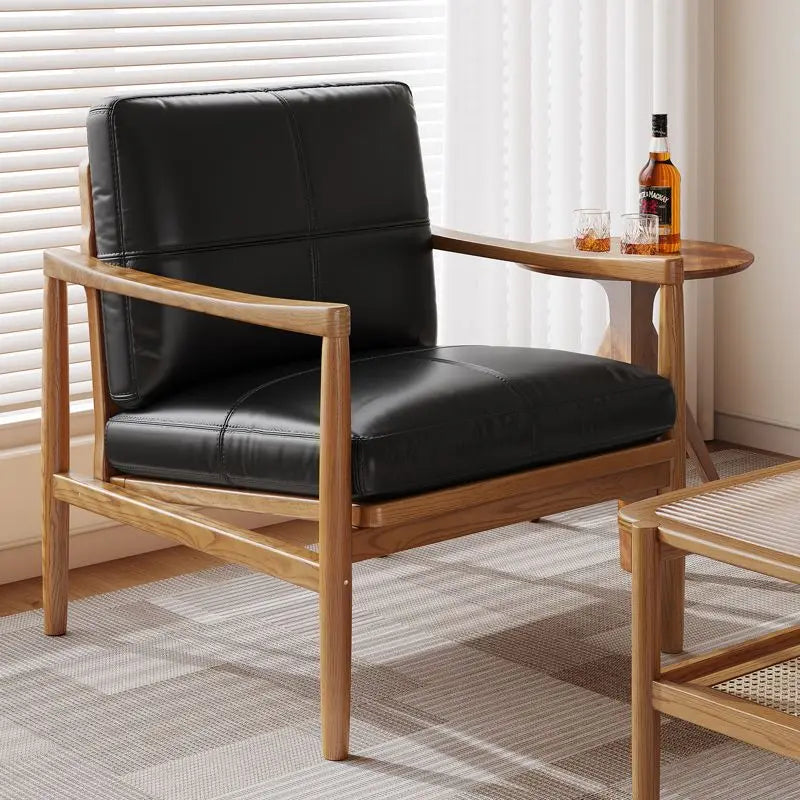 Stilvoller Leder-Loungesessel mit Massivholzgestell – Moderner & gemütlicher Einzelsessel im skandinavischen Design für Wohnzimmer