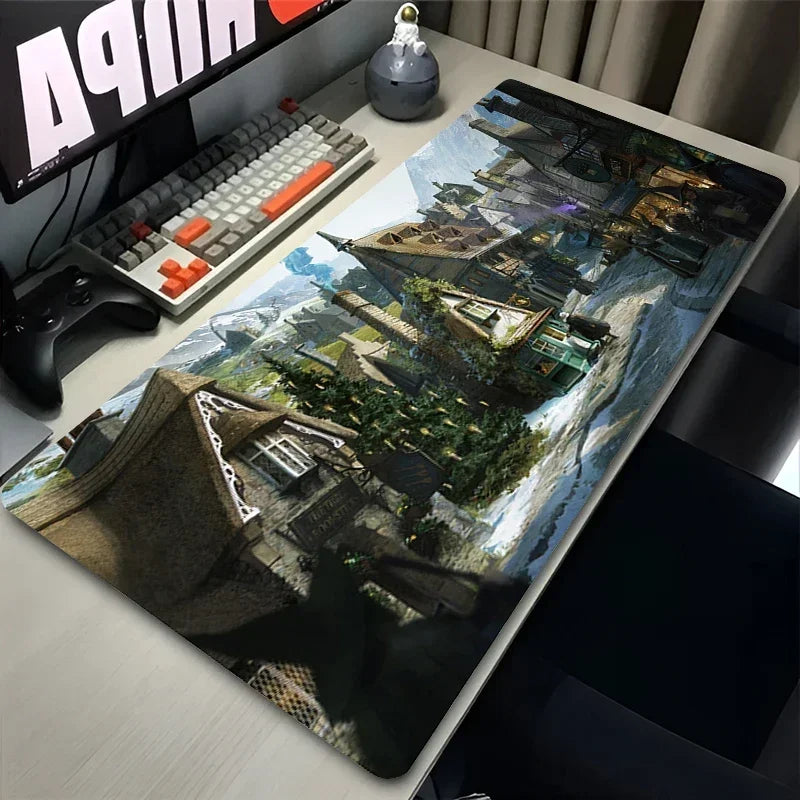 XXL Gaming Mousepad mit Anime Schloss Motiv – Großes Desk Mat 900×450 mm, Rutschfestes Mauspad & Tastaturunterlage für PC & Laptop