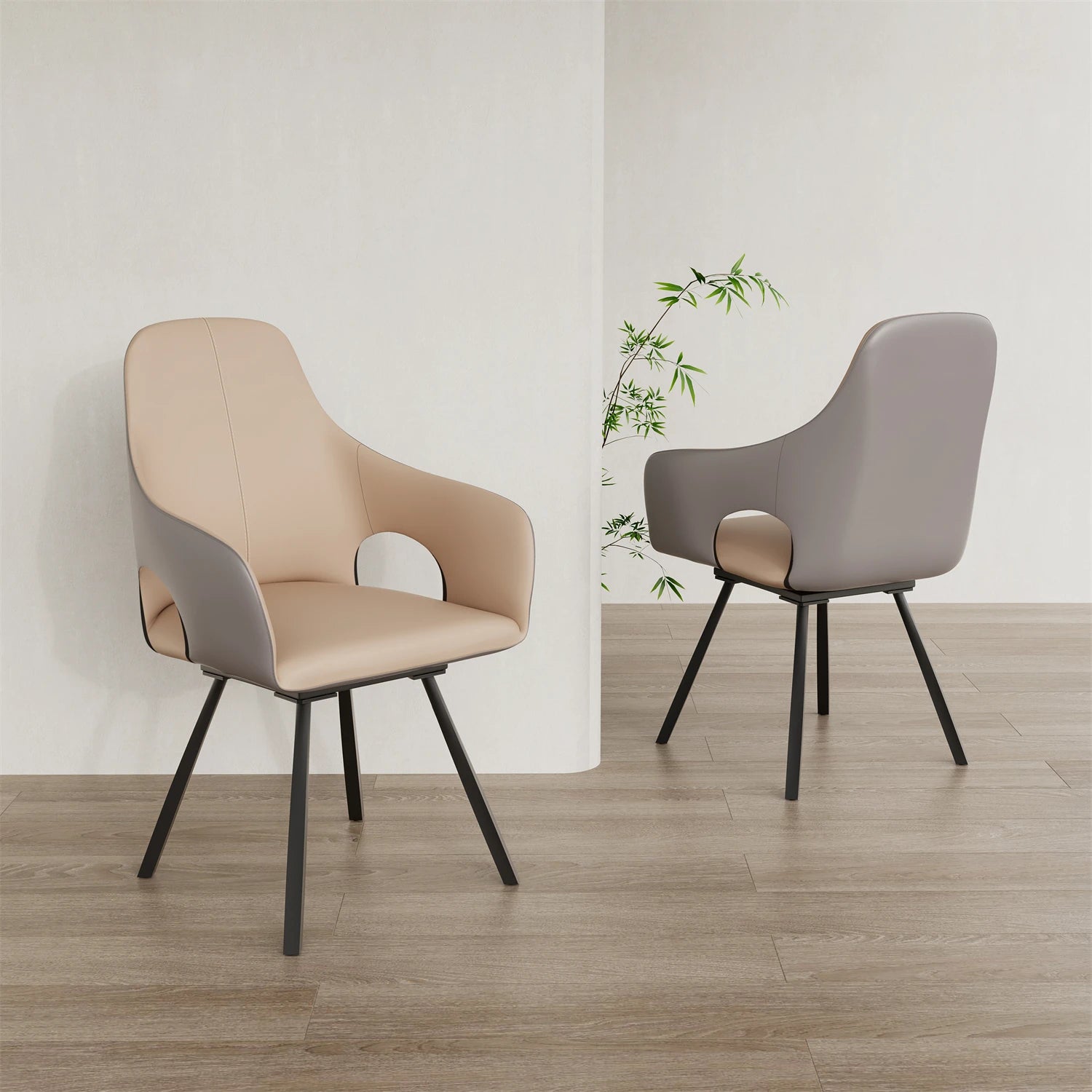 2er Set Drehbare Esszimmerstühle mit Armlehnen – Moderne Polsterstühle aus Mikrofaser-Kunstleder mit hoher Rückenlehne für Küche & Wohnzimmer