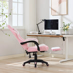 Ergonomischer Racing Gaming Chair in Pink – Höhenverstellbarer Leder-Drehstuhl mit High-Back Rückenlehne, Fußstütze & Massagefunktion