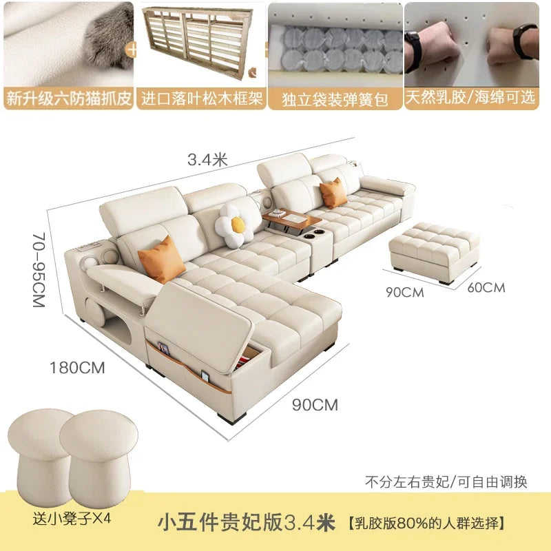 Modernes modulares Ledersofa – Ausziehbares, wasserdichtes L-förmiges Ecksofa mit Armlehne, Schlaffunktion & Stauraum