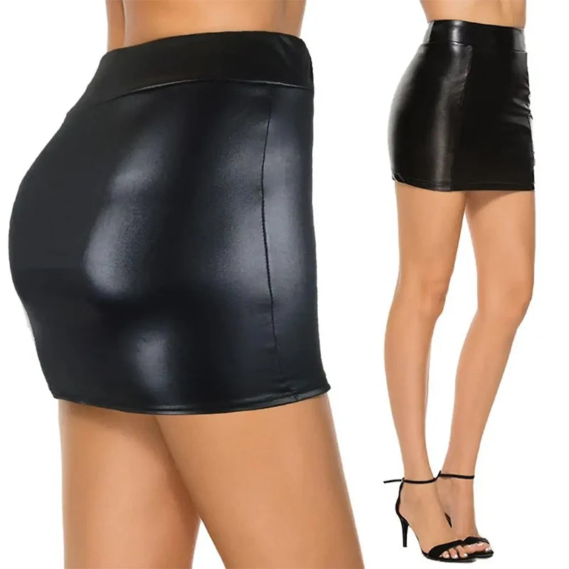 Damen High-Waist Minirock aus Kunstleder-Optik – Figurbetonter Slim-Fit Rock mit Stretch, vielseitiger Basic Skirt für Alltag & Fashion