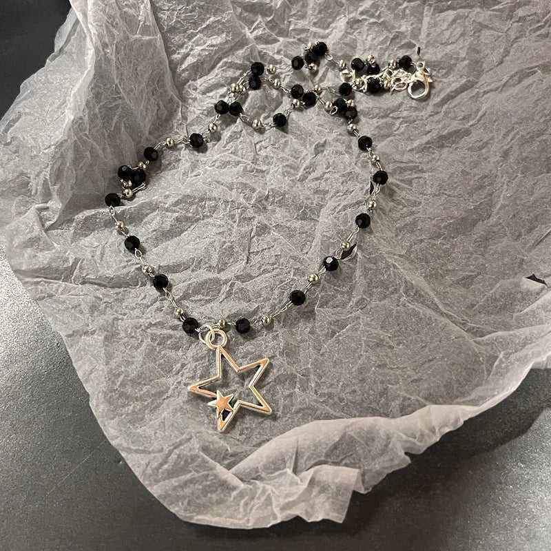 Vintage Lederkette mit Stern-Anhänger – Unisex Halskette im Antique-Silver-Look, Y2K Schmuck für Damen & Herren