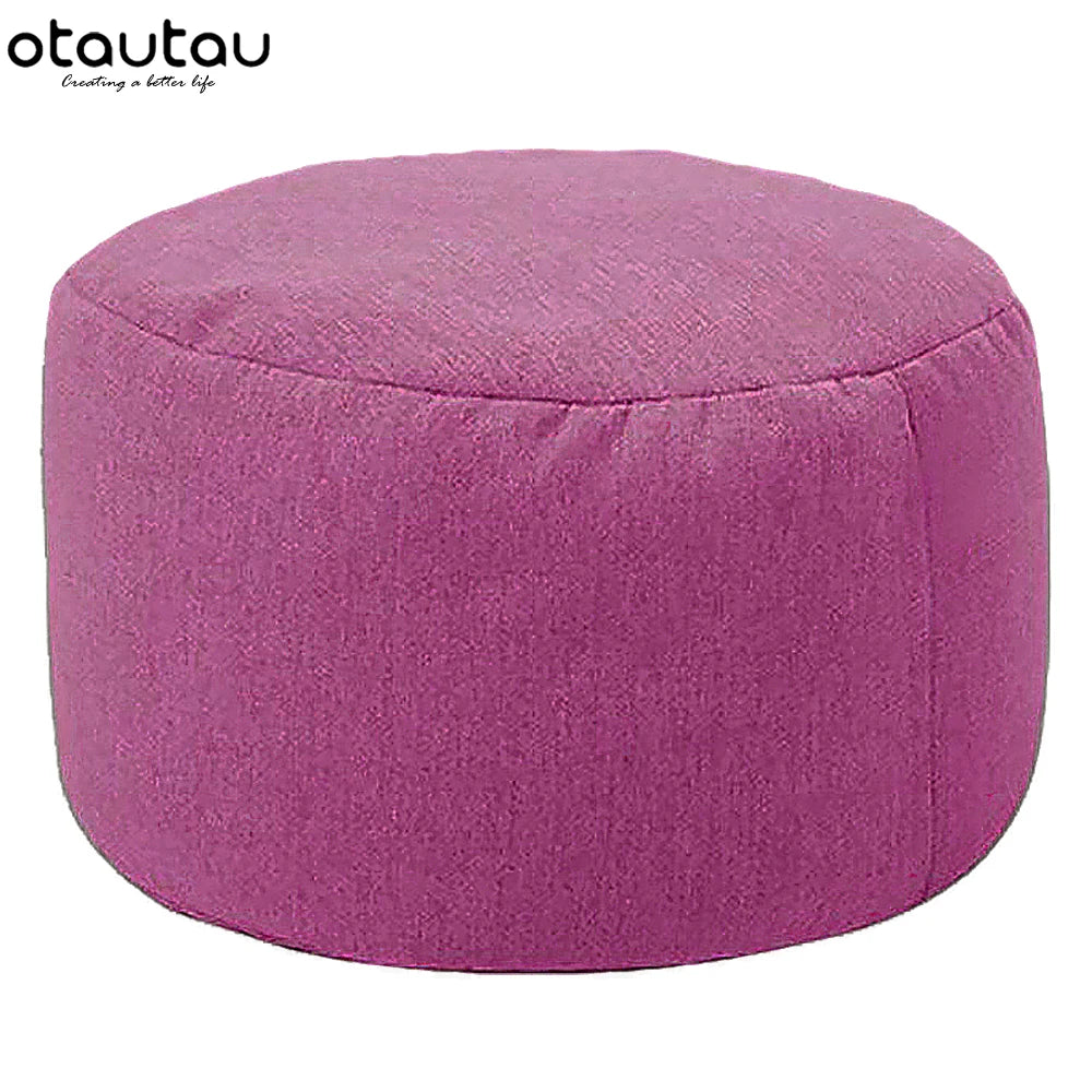 OTAUTAU Runder Sitzpouf aus Baumwoll-Leinen (30 cm) – Bean Bag Ottoman mit Füllung, minimalistischer Fußhocker & Tatami Bodensitz