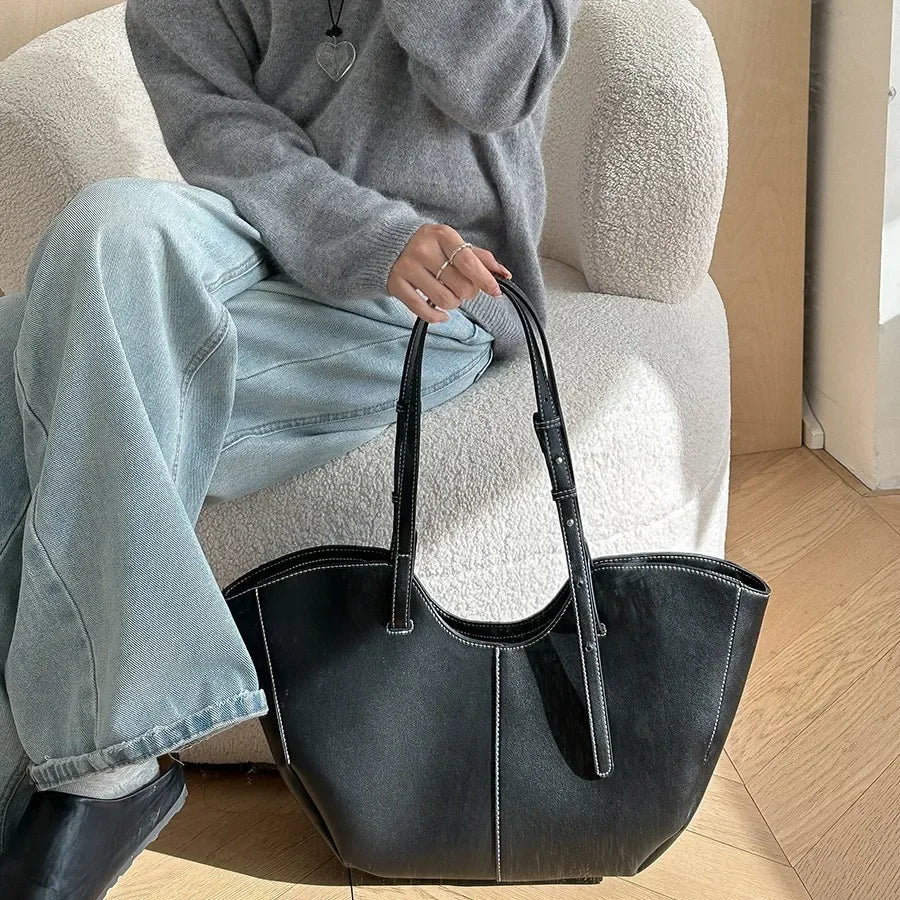 Vintage Damen Handtasche mit großem Fassungsvermögen – Elegante Schulter- & Unterarmtasche aus hochwertigem PU-Leder für Alltag & Shopping