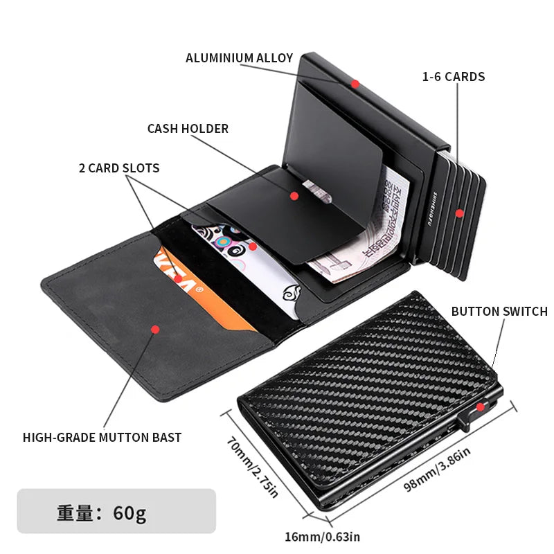 Metall Leder Kartenhalter mit Pop-Up Funktion – Minimalistisches Designer ID & Kreditkarten Wallet für Damen & Herren