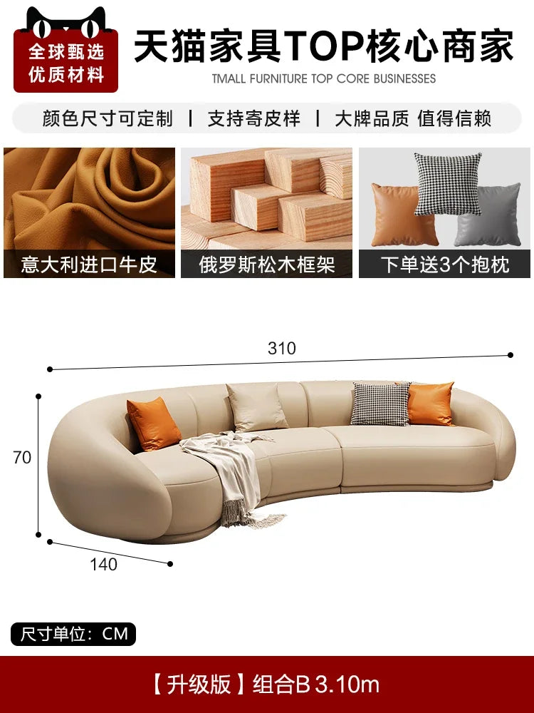 Luxuriöses Apartment Leder Sofa im italienischen Vintage-Stil – Canapé de salon design confortable en cuir véritable &amp; Holz
