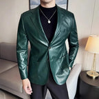 Herren PU Lederjacke Slim Fit – Eleganter Lederblazer mit Reverskragen für Business & Smart Casual