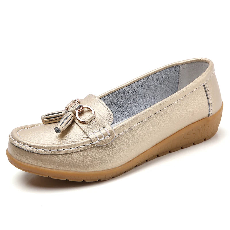 HAJINK Damen Flats – Bequeme Slip-On Oxfords aus echtem Leder, Casual Moccasins für Alltag & Freizeit, Plus Size