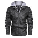 Herren Fake-Two PU Lederjacke mit Doppelreißverschluss – Warme Bikerjacke mit abnehmbarer Kapuze für Herbst & Winter