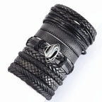 10er Set Lederarmbänder Unisex – Handgefertigte schwarze Wickelarmbänder im Casual & Sporty Style, größenverstellbar
