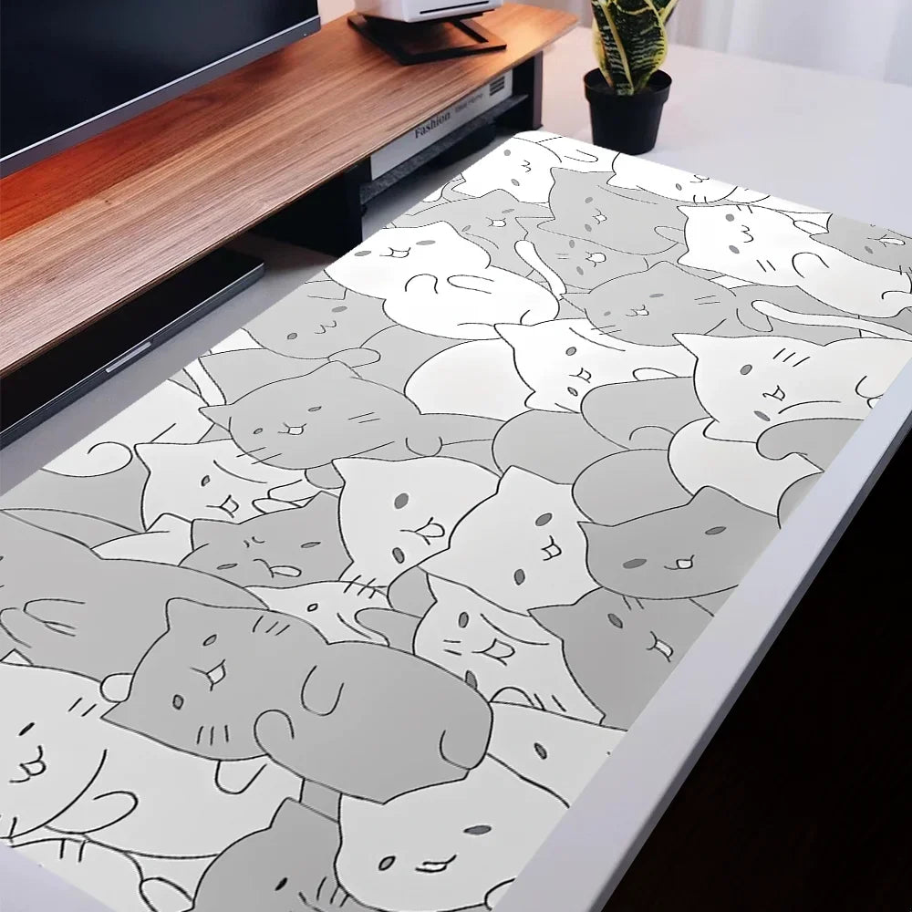 Kawaii Katzen XXL Leder Mousepad – Große, rutschfeste Schreibtischunterlage für Tastatur, Laptop & Desktop