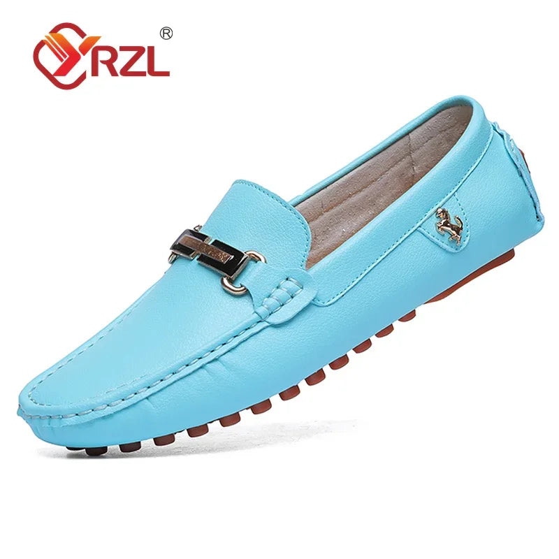 YRZL Herren Loafer Weiß – Handgefertigte Slip-On Mokassins aus PU-Leder, Komfortable Driving Shoes für Alltag & Freizeit