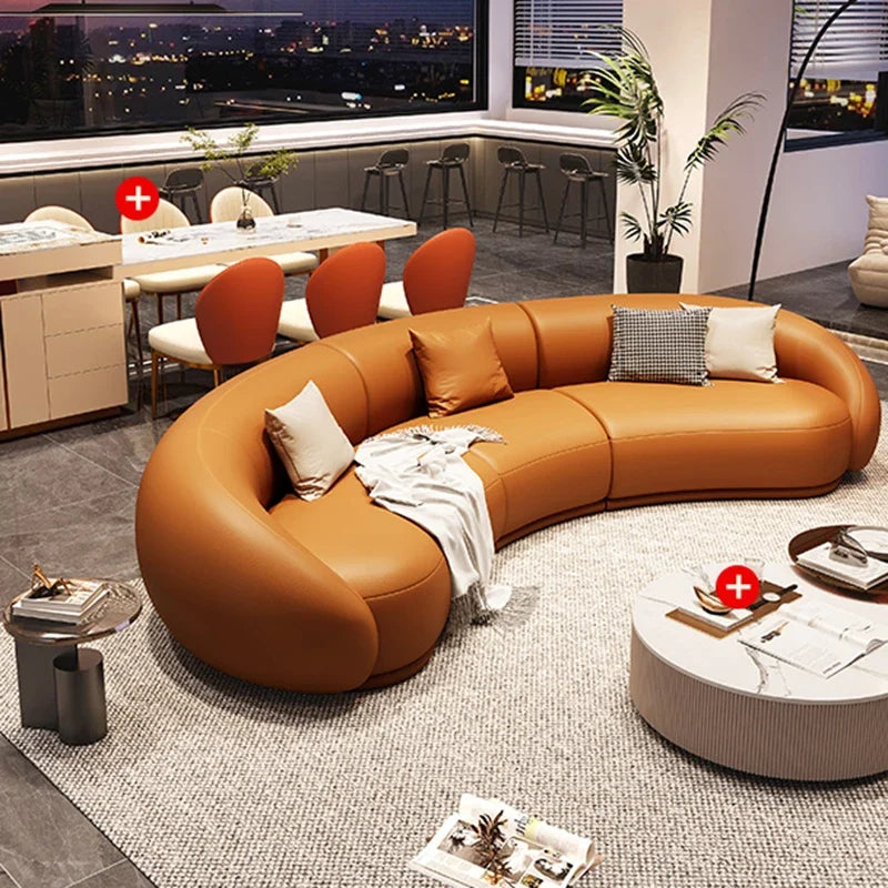 Luxuriöses Apartment Leder Sofa im italienischen Vintage-Stil – Canapé de salon design confortable en cuir véritable &amp; Holz