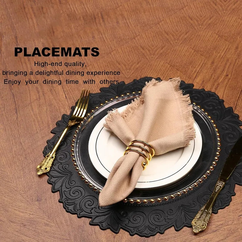 Runde schwarze Kunstleder Tischsets – Geprägte Luxus-Platzmatten, wasserdicht & rutschfest für Esstisch, Café & Küche (1/2/6 Stück)