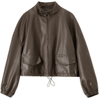 SENTUBILA Damen PU Lederjacke 2025 – Vintage Kurzjacke mit Stehkragen, lockere Kunstlederjacke mit Reißverschluss für Büro & Alltag