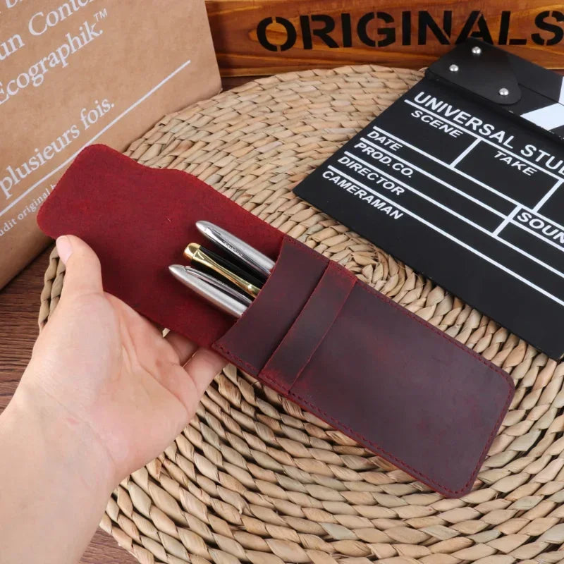 Handgefertigtes Vintage Leder Stifteetui aus Rindsleder – Echtes Leder Pen Case für Füllfederhalter, Reisen & Journaling