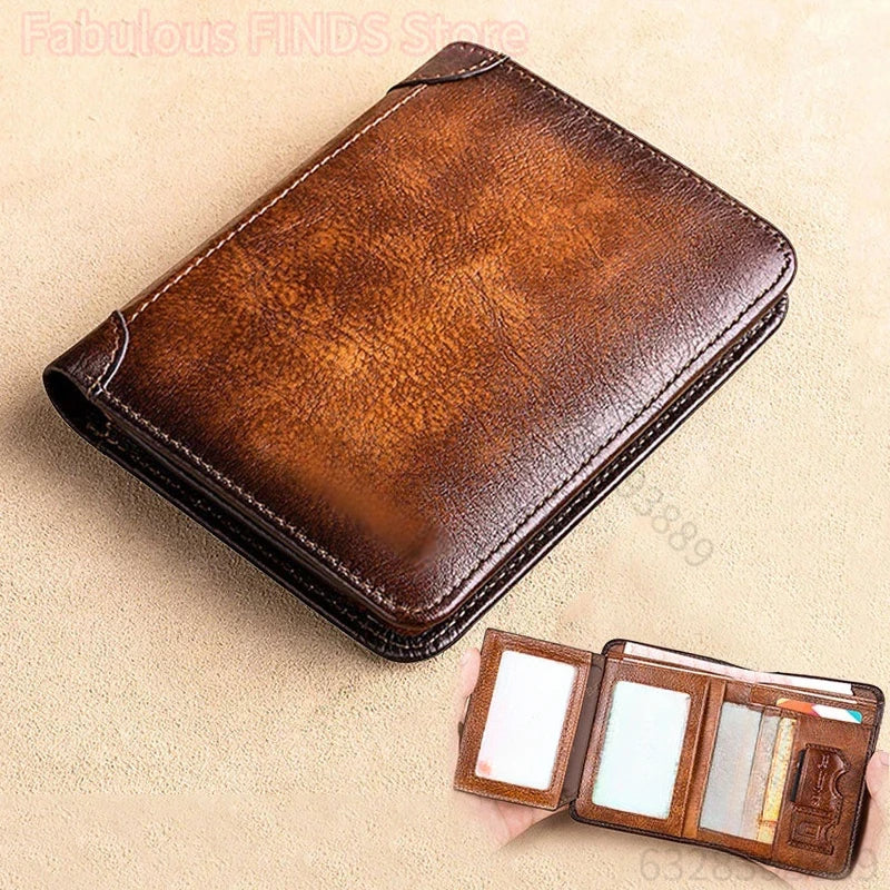 Herren Leder Geldbörse mit RFID-Schutz – Vintage Kurzportemonnaie aus echtem Leder für Karten, Ausweis und Bargeld