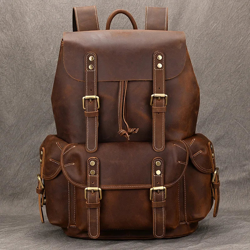 LUUFAN Vintage Crazy Horse Leder Rucksack Unisex – Großer Echtleder Backpack für 15 Zoll Laptop, Reise, Schule & Alltag