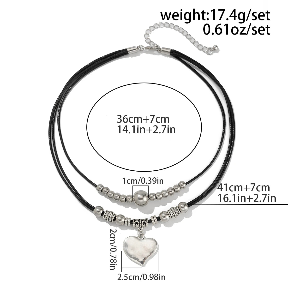 Multilayer schwarze Lederkette im Gothic Style – Wachsfaden Halskette mit Herz-Pailletten Anhänger für Damen, trendiger Party-Schmuck