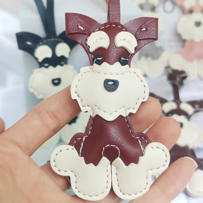 Kawaii Schnauzer Hunde-Schlüsselanhänger aus PU-Leder – Niedlicher Cartoon Tier-Keychain als Taschen- & Rucksack-Charm für Damen & Herren