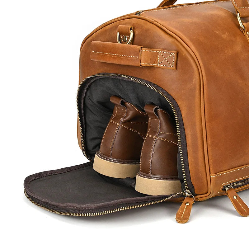 Newsbirds Crazy Horse Bolsas de cuero para hombres – Bolsa de lona vintage grande con fach/trockenfach y zapatos de cuero en cada uno