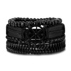 Punk Leder Wickelarmband mit Gitarren- & Unendlichkeits-Symbol – Geflochtenes Vintage Armband mit Holzperlen, Ethno Tribal Wristband für Damen & Herren